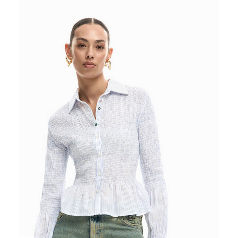 DESIGUAL DESIGUAL 26E CHEMISE MURI BAS A VOLANTS TEXTURE BLEU/BLANC