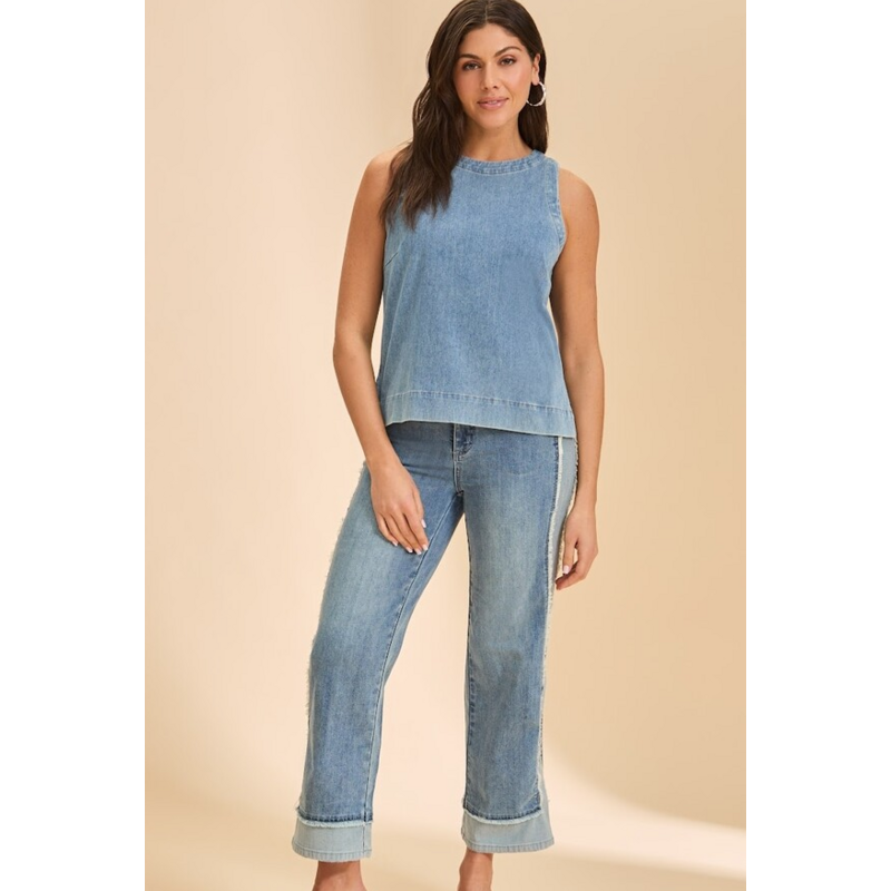 FDJ FDJ 26E 7288131 TOP S MANCHE LIGHT DENIM