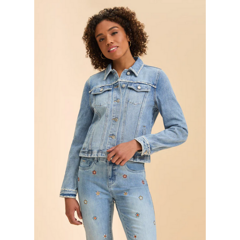 FDJ FDJ 26E 1450632 EMBROIDERED DENIM JACKET PALE WASH