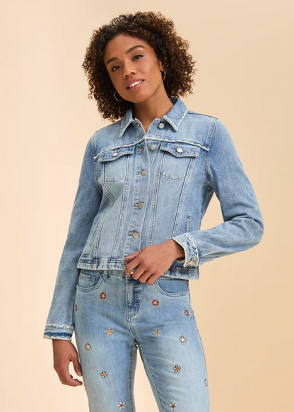 FDJ FDJ 26E 1450632 EMBROIDERED DENIM JACKET PALE WASH