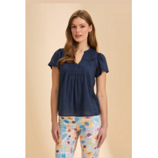 FDJ FDJ 26E 7044348 FLUTTER SLEEVE VNECK BLOUSE NAVY