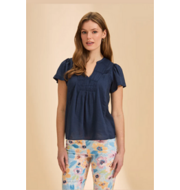 FDJ FDJ 26E 7044348 FLUTTER SLEEVE VNECK BLOUSE NAVY