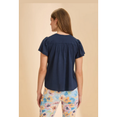 FDJ FDJ 26E 7044348 FLUTTER SLEEVE VNECK BLOUSE NAVY