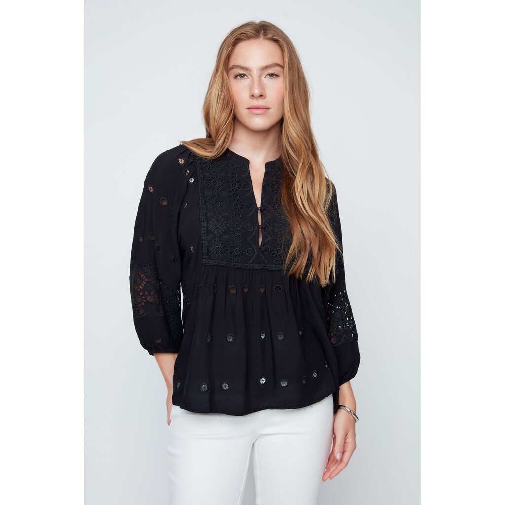 RENUAR RENUAR 26E BLOUSE BRODEE MANCHE BOUFFANTE NOIR