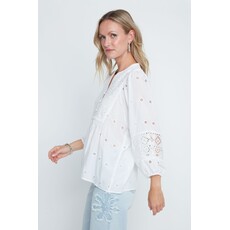 RENUAR RENUAR 26E BLOUSE BRODEE MANCHE BOUFFANTE BLANC