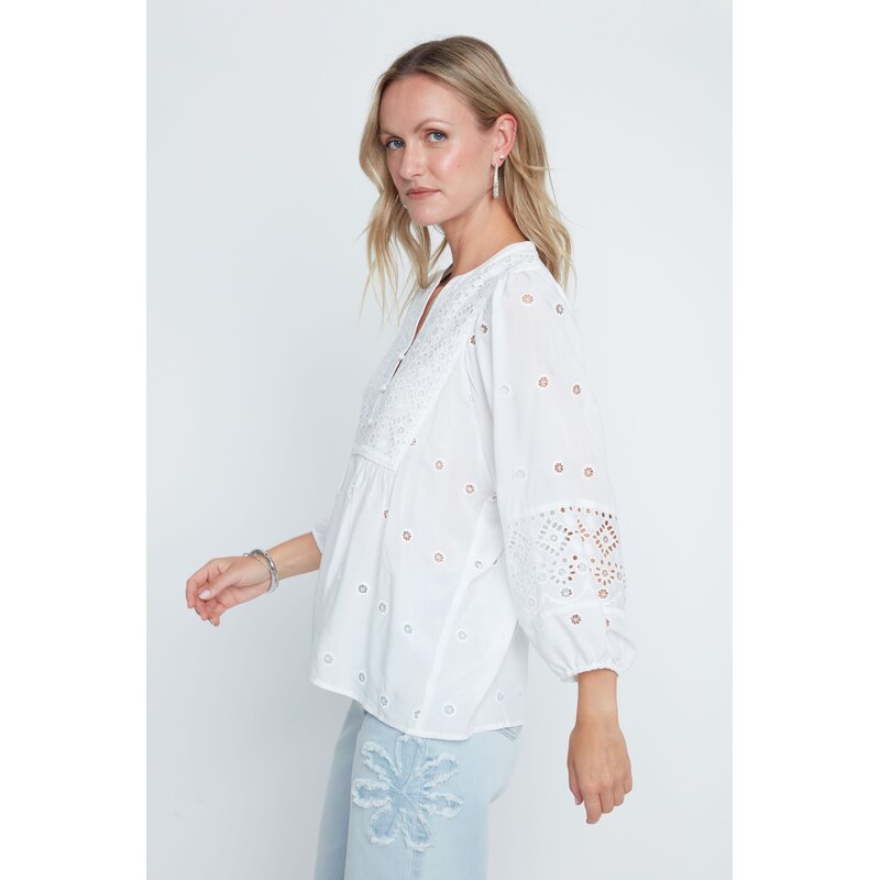 RENUAR RENUAR 26E BLOUSE BRODEE M BOUFFANTE BLANC