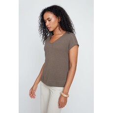 RENUAR RENUAR 26E TOP TRICOT CARRE MANCHES COURTES KAKI