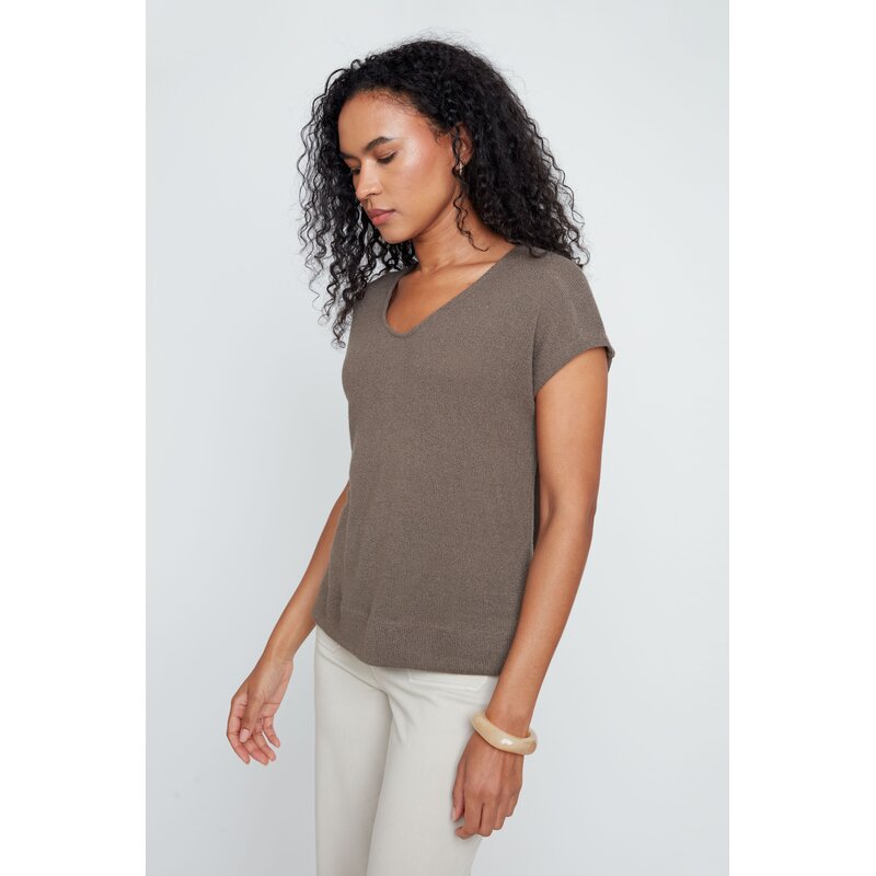 RENUAR RENUAR 26E TOP TRICOT CARRE MANCHES COURTES KAKI