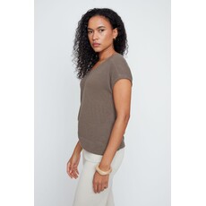 RENUAR RENUAR 26E TOP TRICOT CARRE MANCHES COURTES KAKI