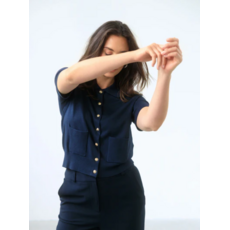 YEST YEST 26E CARDIGAN ILIRA M COURTE NAVY BOUTONS DORES