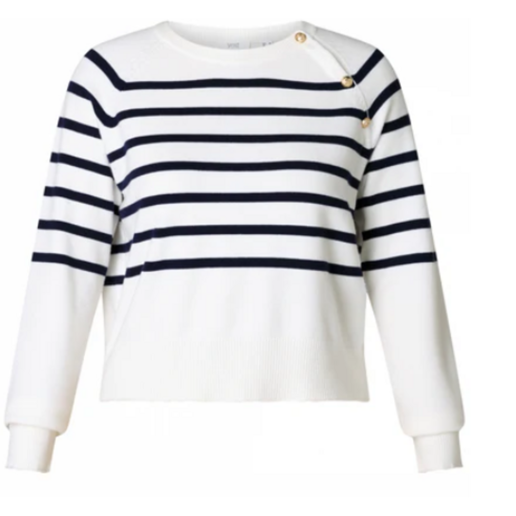 YEST YEST 26E TRICOT IBBIE BOUTONS RAYURES CREME/BLEU