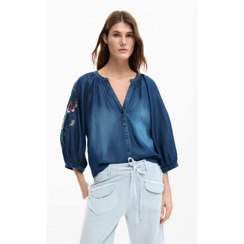 DESIGUAL DESIGUAL 26E BLOUSE BRODERIE MANCHE 3/4 CHAMBRAY