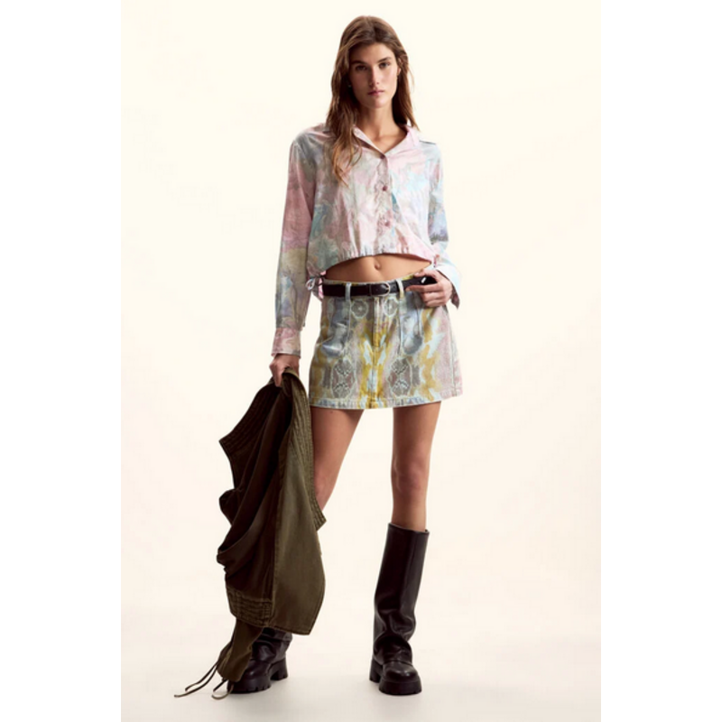 DESIGUAL DESIGUAL 26E BLOUSE CROP CORDON FLEURS ROSE