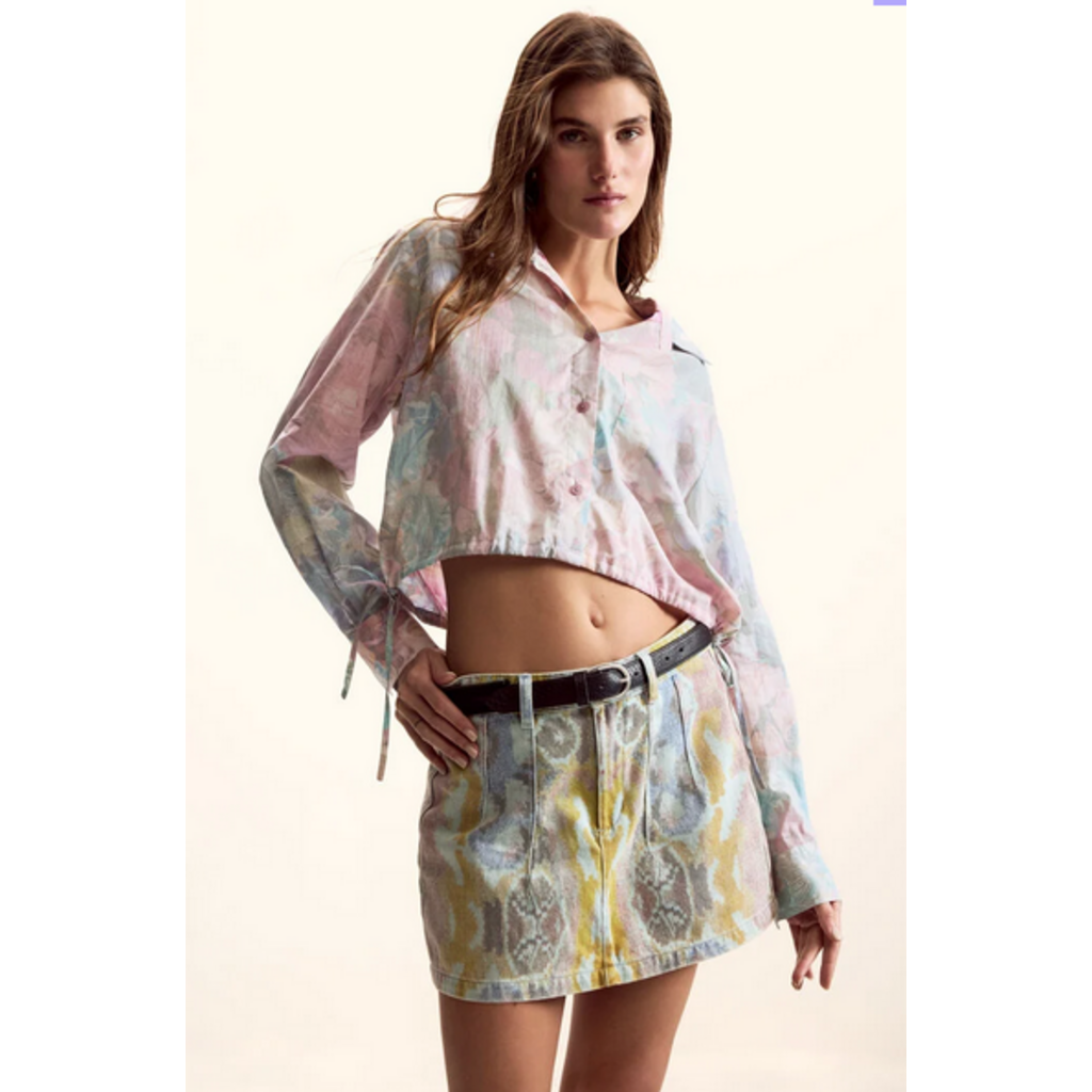DESIGUAL DESIGUAL 26E BLOUSE CROP CORDON FLEURS ROSE