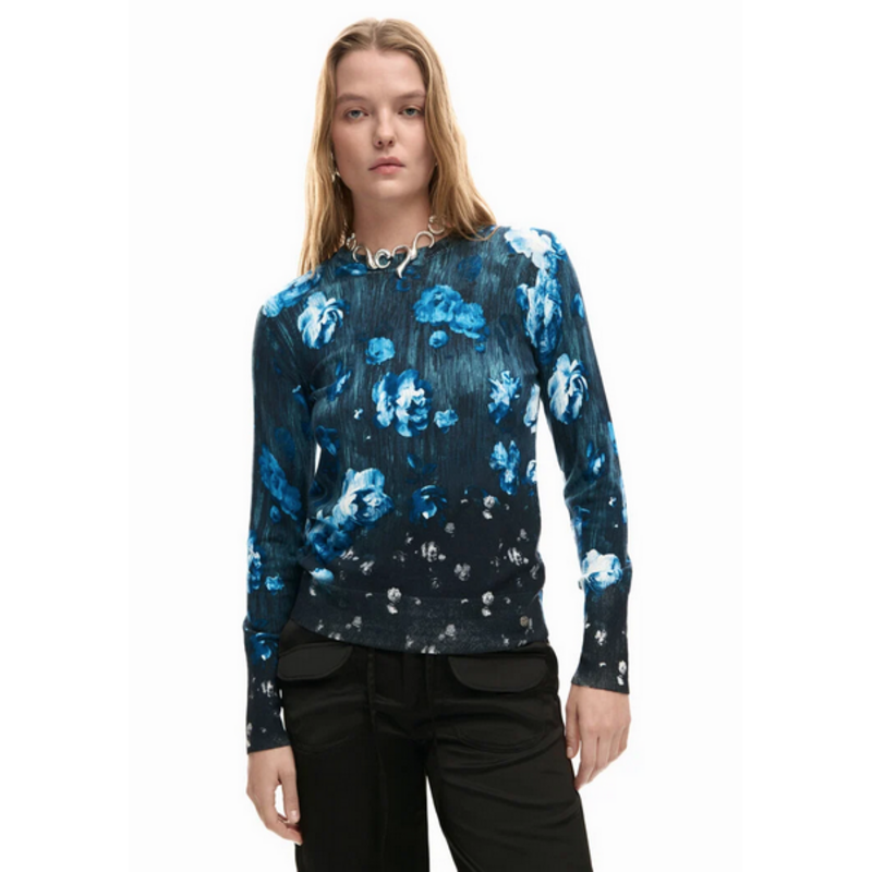 DESIGUAL DESIGUAL 26E TOP FARGO FLEURS BLEU/NOIR