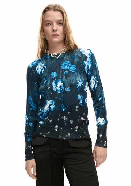 DESIGUAL DESIGUAL 26E TOP FARGO FLEURS BLEU/NOIR