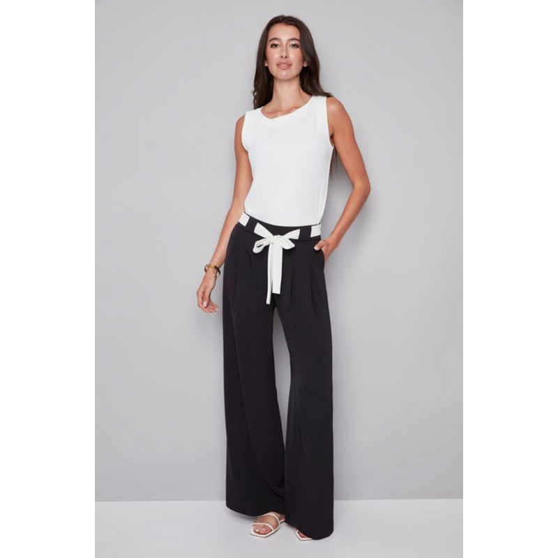 I LOVE TYLER MADISON TYLER MADISON 26E PANT WIDE NOIR CEINTURE CREME