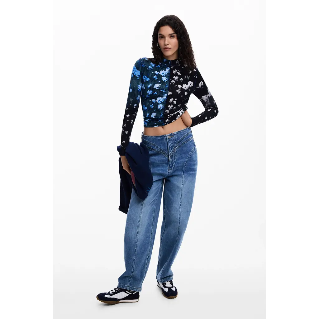 DESIGUAL DESIGUAL 26E TOP MESH OSLO FLEURS BLEU/NOIR