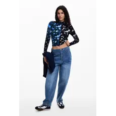 DESIGUAL DESIGUAL 26E TOP MESH OSLO FLEURS BLEU/NOIR