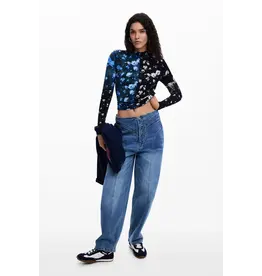DESIGUAL DESIGUAL 26E TOP MESH OSLO FLEURS BLEU/NOIR