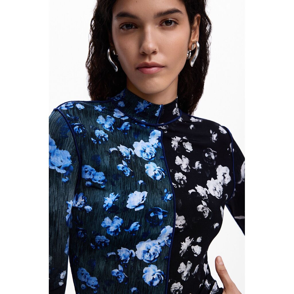 DESIGUAL DESIGUAL 26E TOP MESH OSLO FLEURS BLEU/NOIR