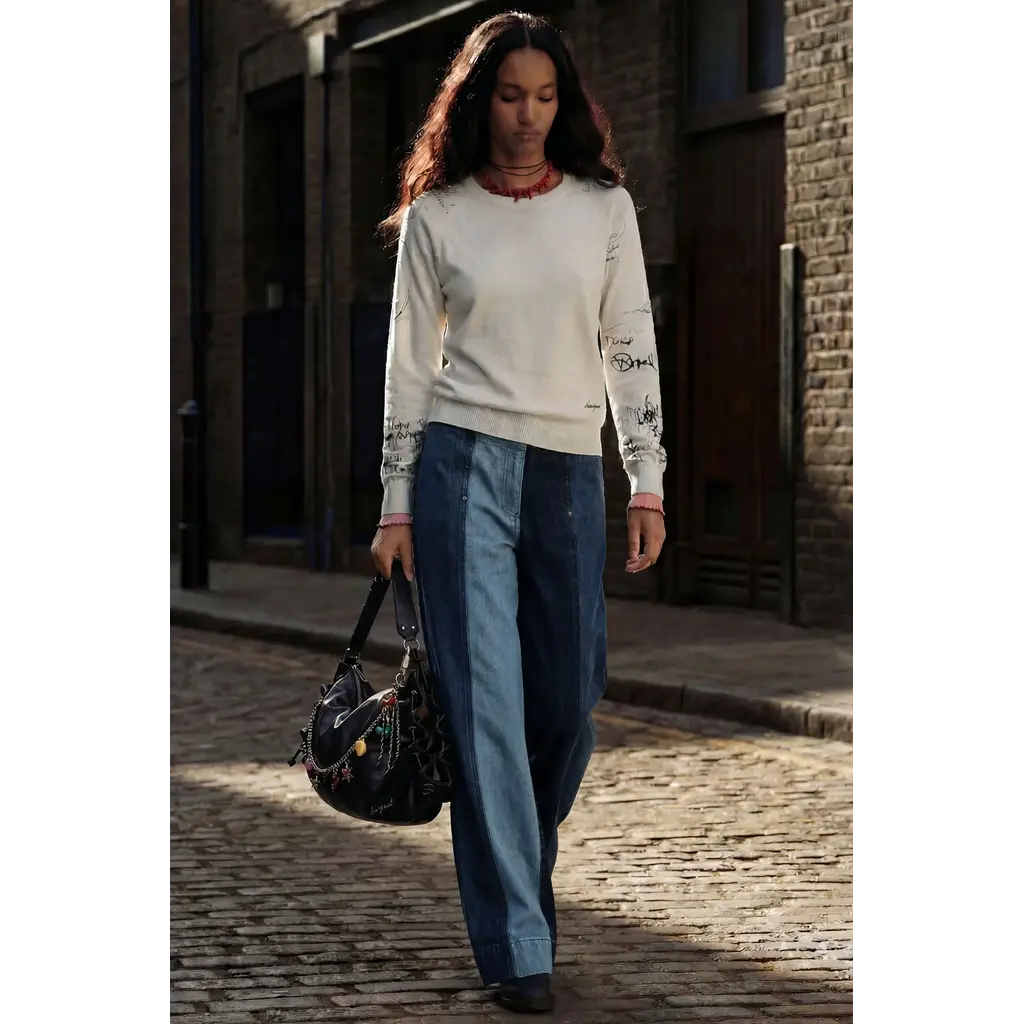 DESIGUAL DESIGUAL 26E TOP MARQUETTE CALLIGRAPHIE CREME