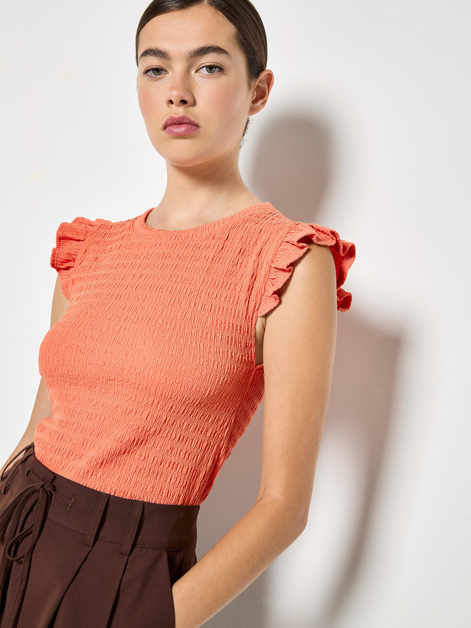 APRICOT 26E TOP SANS MANCHE VOLANTS CORAIL
