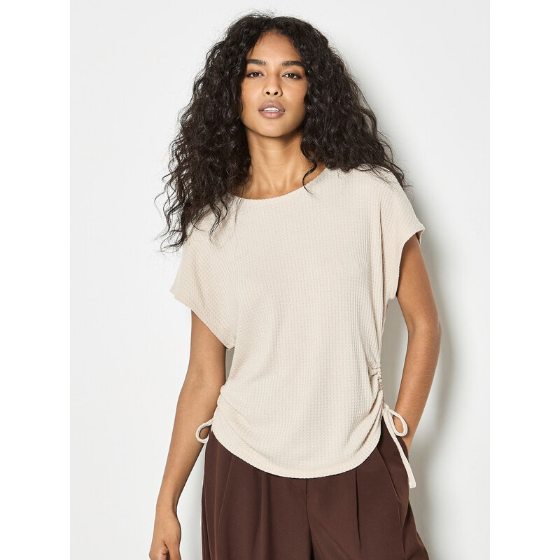 APRICOT APRICOT 26E TOP MANCHE COURTE GAUFRE CORDONS IVOIRE