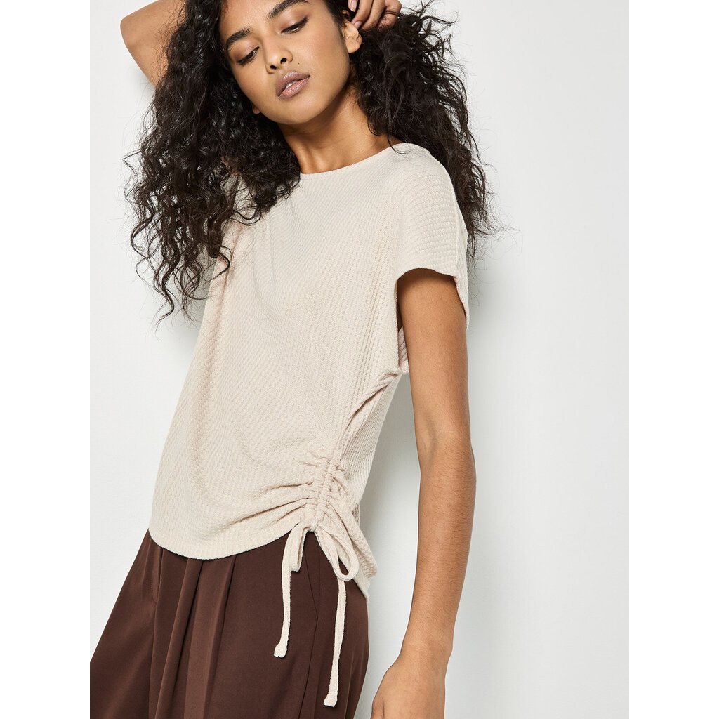 APRICOT APRICOT 26E TOP MANCHE COURTE GAUFRE CORDONS IVOIRE