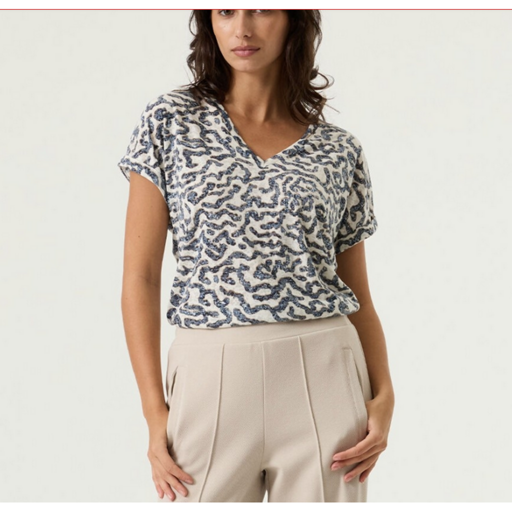 GARCIA GARCIA 26E TSHIRT COL V MOTIFS SUMMER COBALT