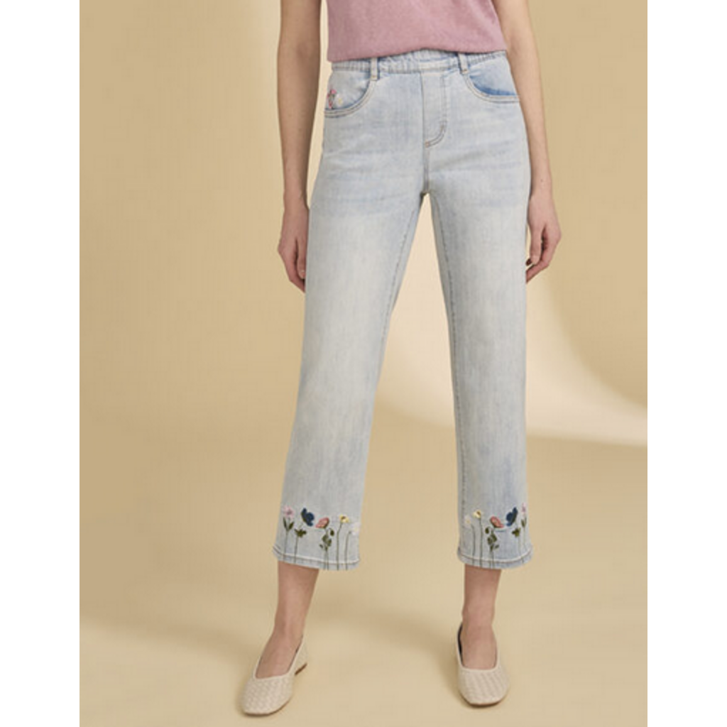 FDJ FDJ 26E 2489669 PANT CROP BRODERIE FLEURS LIGHT WASH