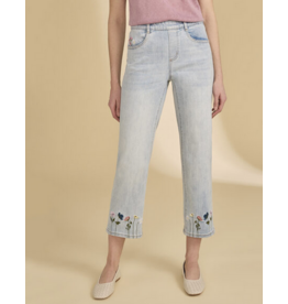FDJ FDJ 26E 2489669 PANT CROP BRODERIE FLEURS LIGHT WASH