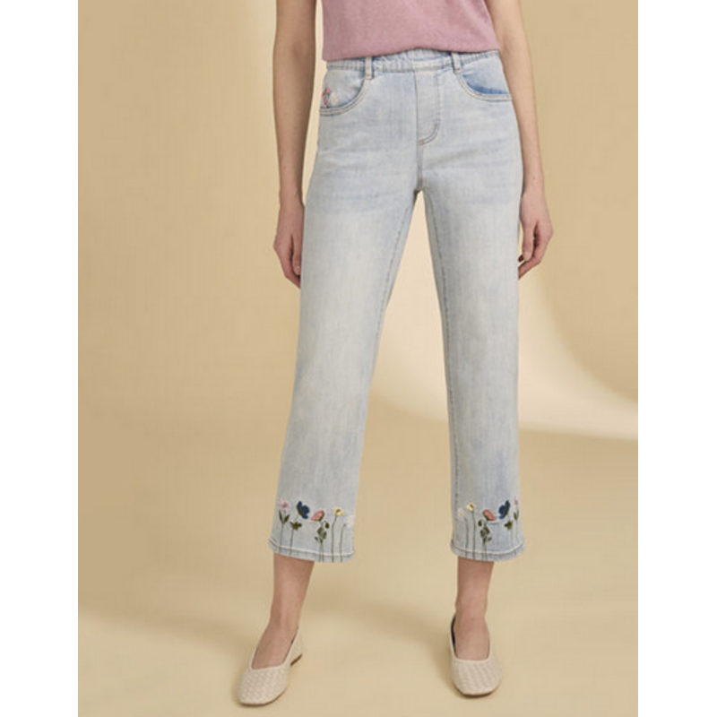 FDJ FDJ 26E 2489669 PANT CROP BRODERIE FLEURS LIGHT WASH