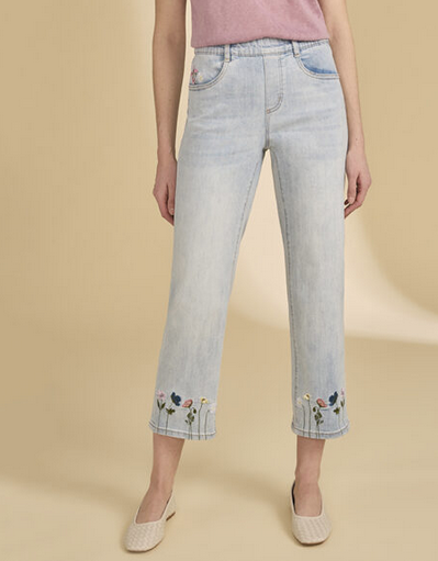 FDJ FDJ 26E 2489669 PANT CROP BRODERIE FLEURS LIGHT WASH