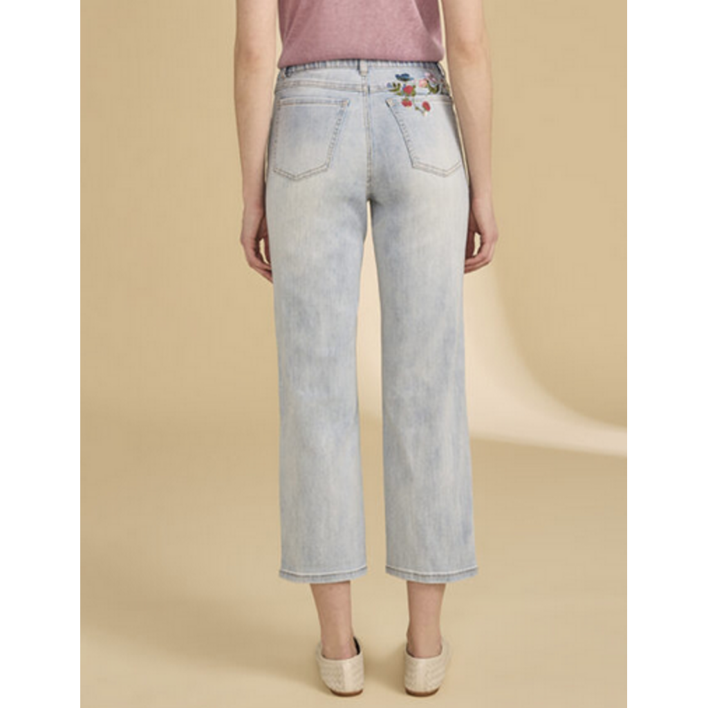 FDJ FDJ 26E 2489669 PANT CROP BRODERIE FLEURS LIGHT WASH