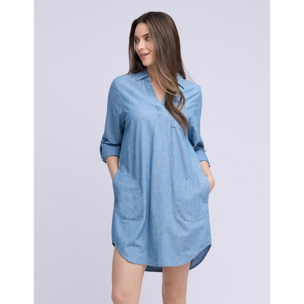 YOGA JEANS YOGA JEANS 26E ROBE COURTE AVA COL V CHAMBRAY