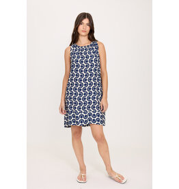 PISTACHE PISTACHE 26E ROBE S MANCHE SWIRLED DOTTED NAVY/WHITE