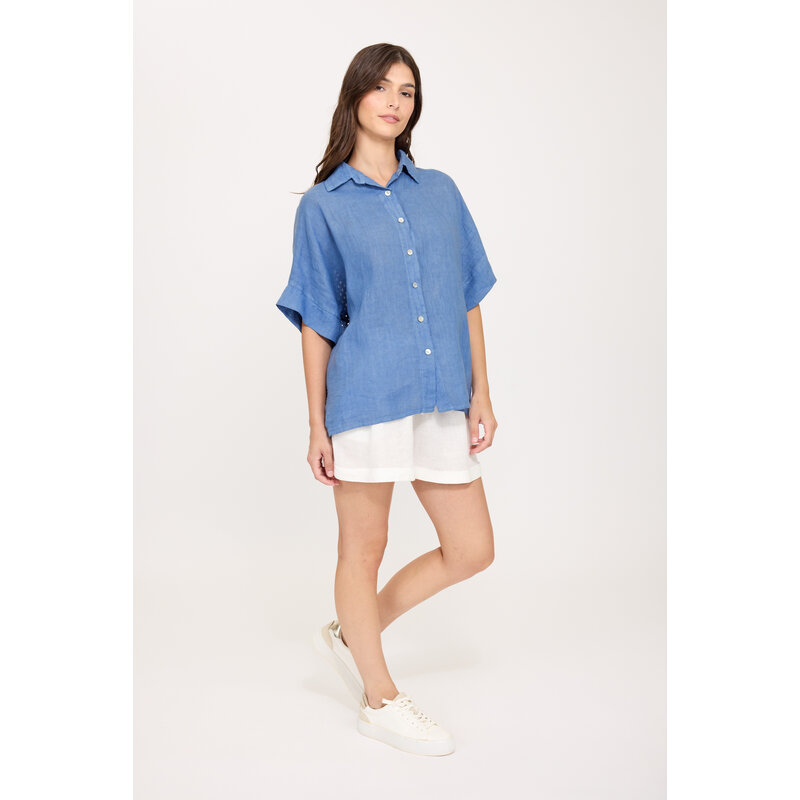 PISTACHE PISTACHE 26E BLOUSE DOS EN TRICOT AJOURE OCEAN BLUE