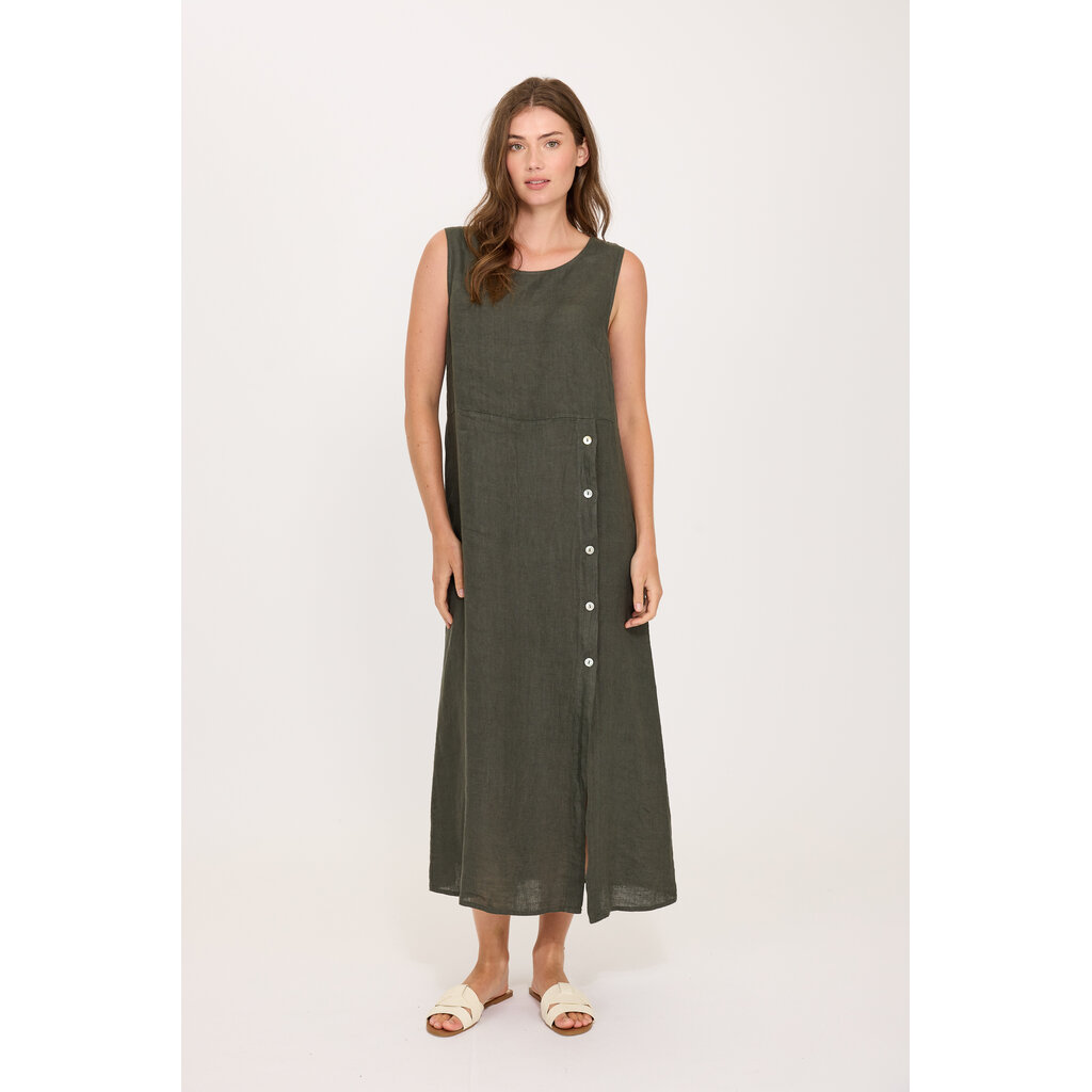 PISTACHE PISTACHE 26E ROBE S MANCHE BOUTONS LIN VERT MILITAIRE