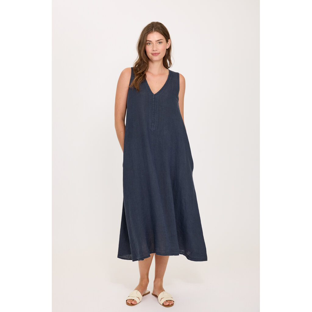 PISTACHE PISTACHE 26E ROBE S MANCHE COL V LIN MIDNIGHT NAVY