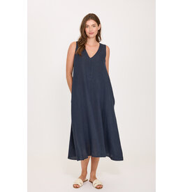 PISTACHE PISTACHE 26E ROBE S MANCHE COL V LIN MIDNIGHT NAVY
