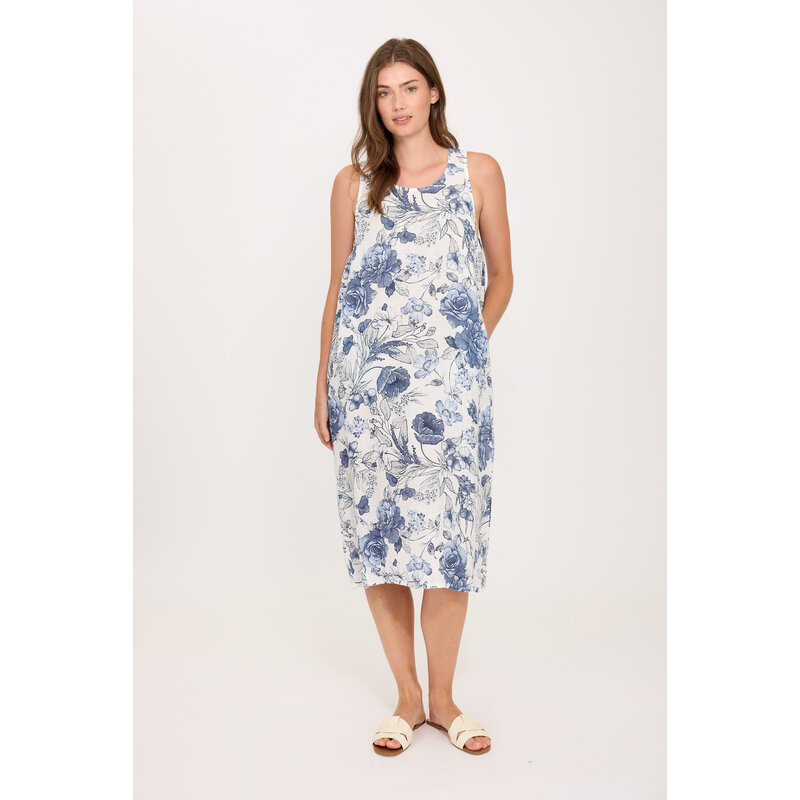 PISTACHE PISTACHE 26E ROBE S MANCHE ELASTIC BLUE FLORAL