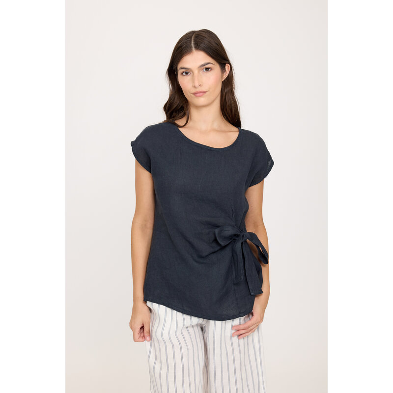 PISTACHE PISTACHE 26E TOP S MANCHE NOEUD LIN NAVY