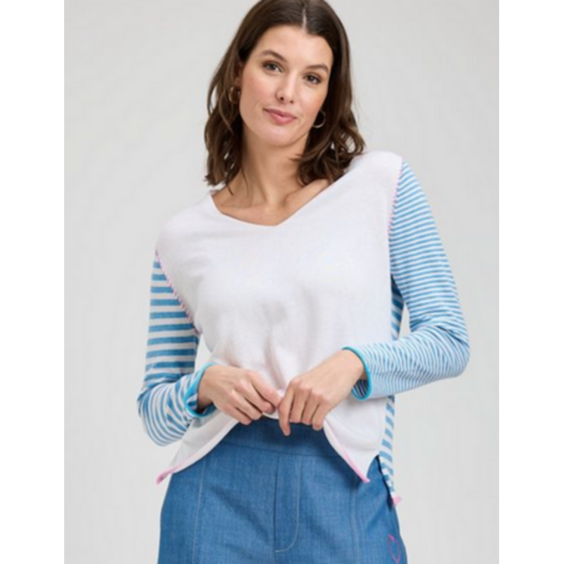 ZAKET AND PLOVER ZAKET AND PLOVER 26E VARIED STRIPE VEE WHITE