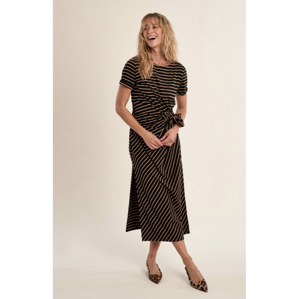 MOLLY BRACKEN MOLLY BRACKEN 26E ROBE NOEUD RAYURES NOIR/CAMEL