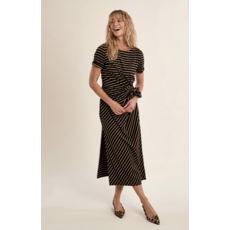 MOLLY BRACKEN MOLLY BRACKEN 26E ROBE NOEUD RAYURES NOIR/CAMEL