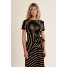 MOLLY BRACKEN MOLLY BRACKEN 26E ROBE NOEUD RAYURES NOIR/CAMEL