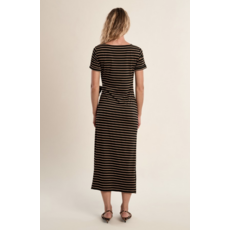 MOLLY BRACKEN MOLLY BRACKEN 26E ROBE NOEUD RAYURES NOIR/CAMEL