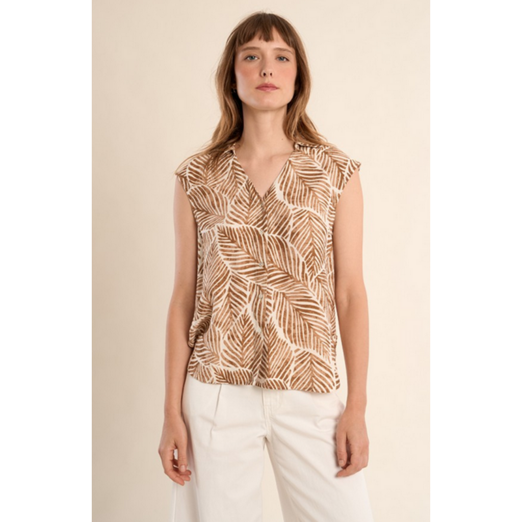 MOLLY BRACKEN MOLLY BRACKEN 26E BLOUSE S MANCHE FEUILLAGE CAMEL