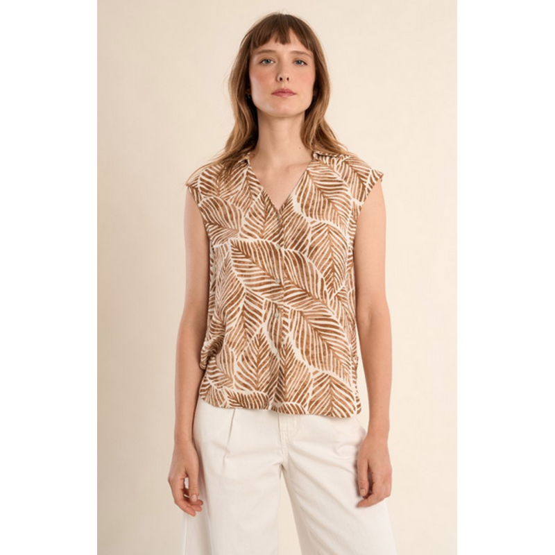 MOLLY BRACKEN MOLLY BRACKEN 26E BLOUSE S MANCHE FEUILLAGE CAMEL